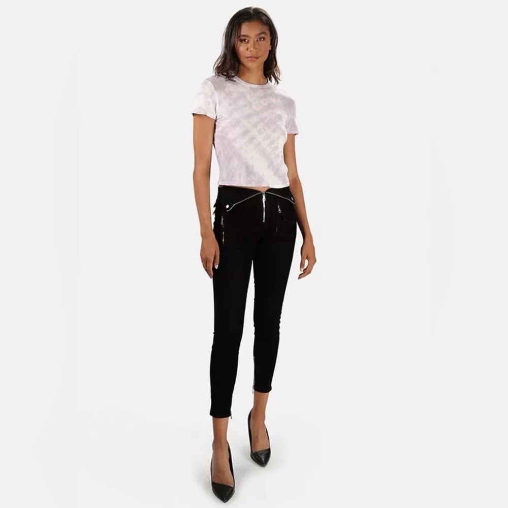 RTA Diavolina Skinny Fold Over Pants‎ in Black Velvet Size 25 NWOT Zippers